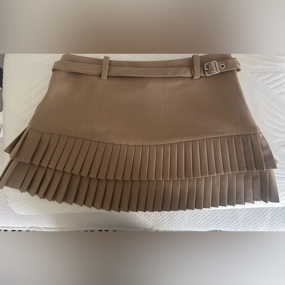 Bershka Tan Pleated Mini Skirt